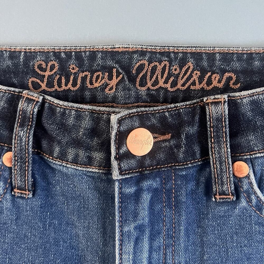 Wrangler Lainey Wilson High Rise Western Chap Tonal Blue Bell Bottom Flare Jeans - Picture 4 of 5